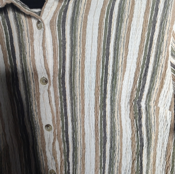 Columbia Striped Cotton Rouched Long Sleeve Button up shirt, women's XL - Picture 3 of 7